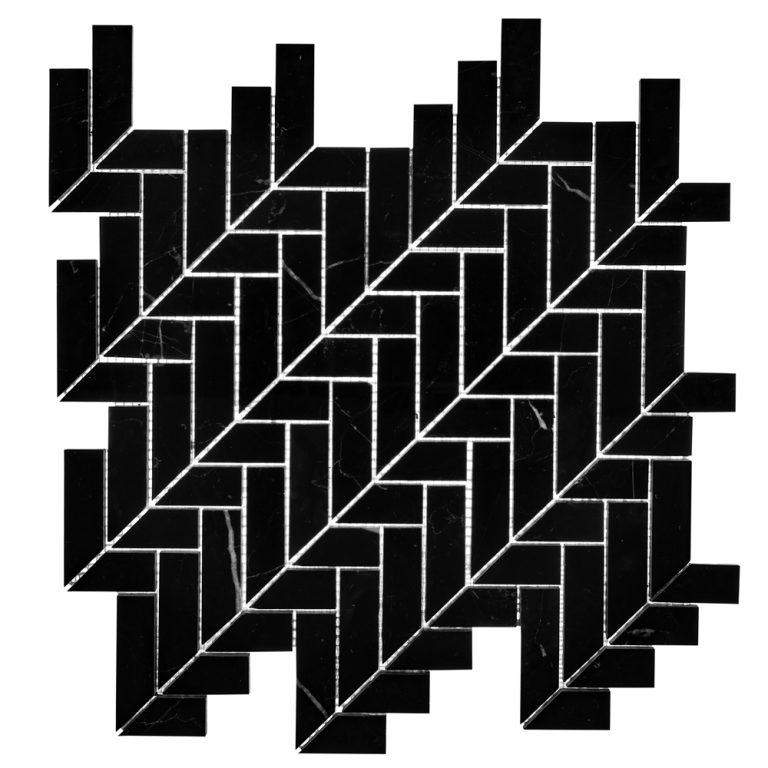 Cubist Mod Herringbone Nero Marquina Mosaic 12X11